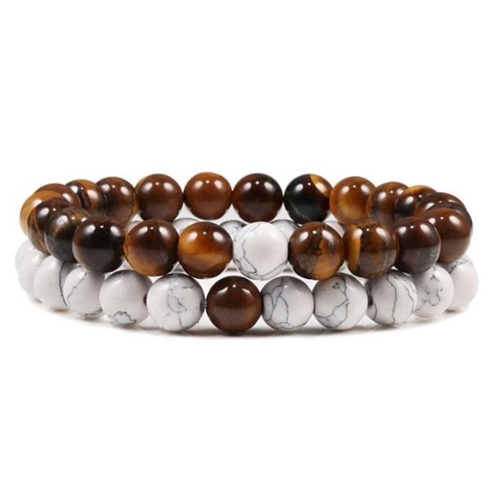 8mm Tiger Eye and White Howlite Stackable Stretch Bracelets